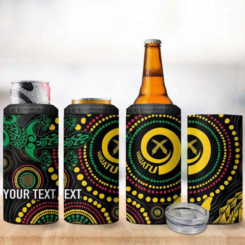 Vanuatu Personalized Aboriginal Arts 4 in 1 Can Cooler Tumbler Turtle and Iguana Special - Aussie Hoodie