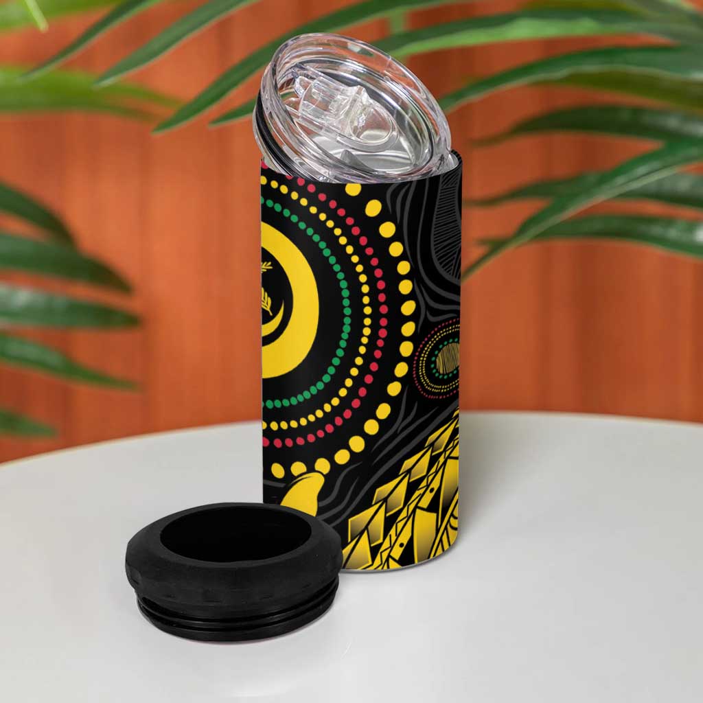 Vanuatu Personalized Aboriginal Arts 4 in 1 Can Cooler Tumbler Turtle and Iguana Special - Aussie Hoodie