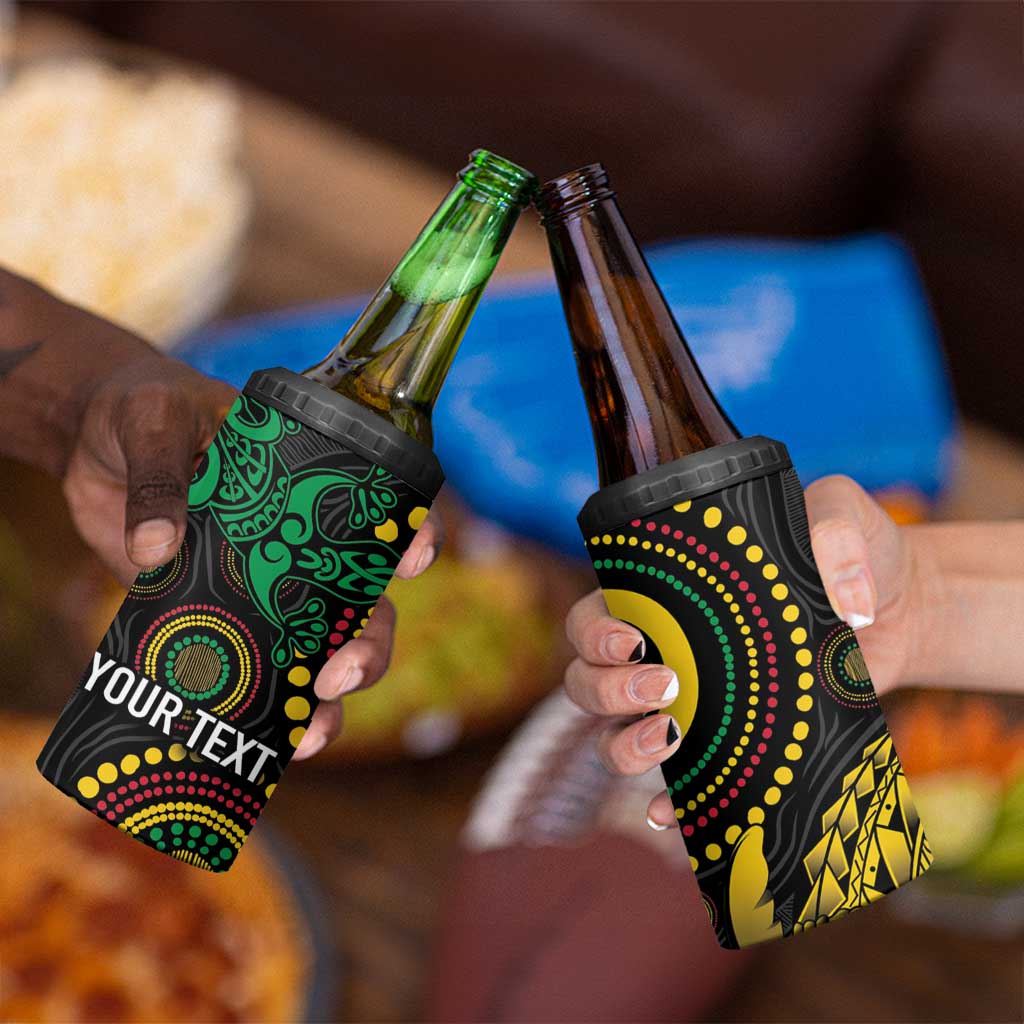 Vanuatu Personalized Aboriginal Arts 4 in 1 Can Cooler Tumbler Turtle and Iguana Special - Aussie Hoodie