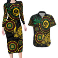 Vanuatu Personalized Aboriginal Arts Couples Matching Long Sleeve Bodycon Dress and Hawaiian Shirt Turtle and Iguana Special - Aussie Hoodie