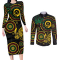 Vanuatu Personalized Aboriginal Arts Couples Matching Long Sleeve Bodycon Dress and Long Sleeve Button Shirt Turtle and Iguana Special - Aussie Hoodie