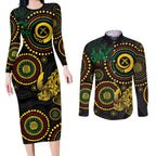 Vanuatu Personalized Aboriginal Arts Couples Matching Long Sleeve Bodycon Dress and Long Sleeve Button Shirt Turtle and Iguana Special - Aussie Hoodie