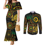 Vanuatu Personalized Aboriginal Arts Couples Matching Mermaid Dress and Long Sleeve Button Shirt Turtle and Iguana Special - Aussie Hoodie