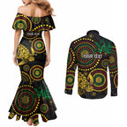 Vanuatu Personalized Aboriginal Arts Couples Matching Mermaid Dress and Long Sleeve Button Shirt Turtle and Iguana Special - Aussie Hoodie