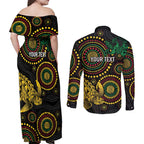Vanuatu Personalized Aboriginal Arts Couples Matching Off Shoulder Maxi Dress and Long Sleeve Button Shirt Turtle and Iguana Special - Aussie Hoodie