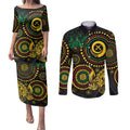 Vanuatu Personalized Aboriginal Arts Couples Matching Puletasi and Long Sleeve Button Shirt Turtle and Iguana Special - Aussie Hoodie