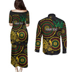 Vanuatu Personalized Aboriginal Arts Couples Matching Puletasi and Long Sleeve Button Shirt Turtle and Iguana Special - Aussie Hoodie