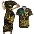 Vanuatu Personalized Aboriginal Arts Couples Matching Short Sleeve Bodycon Dress and Hawaiian Shirt Turtle and Iguana Special - Aussie Hoodie