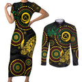 Vanuatu Personalized Aboriginal Arts Couples Matching Short Sleeve Bodycon Dress and Long Sleeve Button Shirt Turtle and Iguana Special - Aussie Hoodie