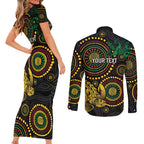 Vanuatu Personalized Aboriginal Arts Couples Matching Short Sleeve Bodycon Dress and Long Sleeve Button Shirt Turtle and Iguana Special - Aussie Hoodie