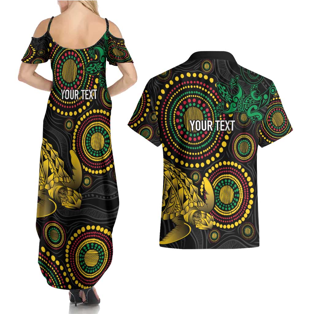 Vanuatu Personalized Aboriginal Arts Couples Matching Summer Maxi Dress and Hawaiian Shirt Turtle and Iguana Special - Aussie Hoodie