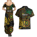 Vanuatu Personalized Aboriginal Arts Couples Matching Summer Maxi Dress and Hawaiian Shirt Turtle and Iguana Special - Aussie Hoodie