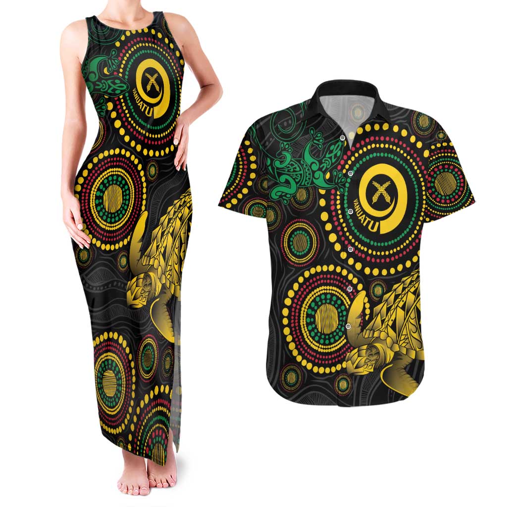 Vanuatu Personalized Aboriginal Arts Couples Matching Tank Maxi Dress and Hawaiian Shirt Turtle and Iguana Special - Aussie Hoodie