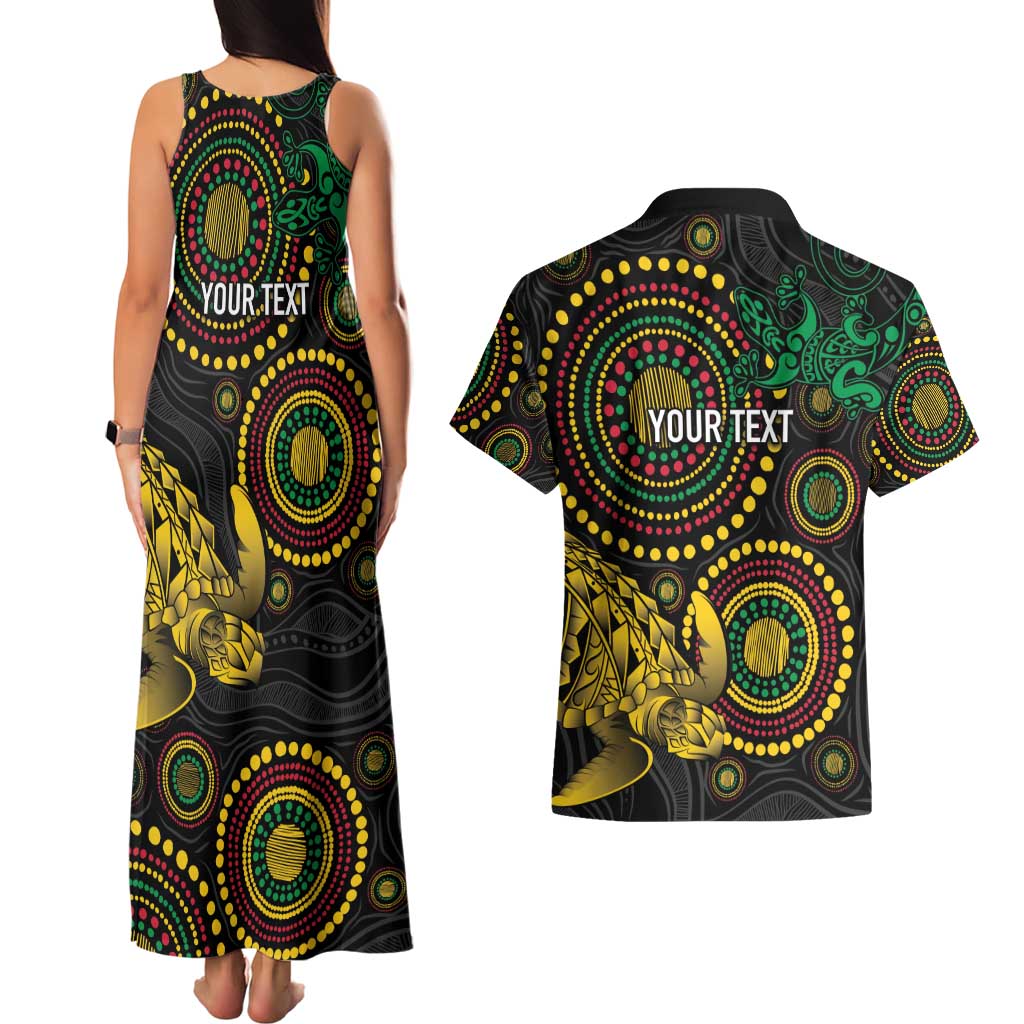 Vanuatu Personalized Aboriginal Arts Couples Matching Tank Maxi Dress and Hawaiian Shirt Turtle and Iguana Special - Aussie Hoodie