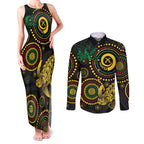 Vanuatu Personalized Aboriginal Arts Couples Matching Tank Maxi Dress and Long Sleeve Button Shirt Turtle and Iguana Special - Aussie Hoodie