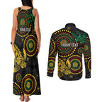 Vanuatu Personalized Aboriginal Arts Couples Matching Tank Maxi Dress and Long Sleeve Button Shirt Turtle and Iguana Special - Aussie Hoodie