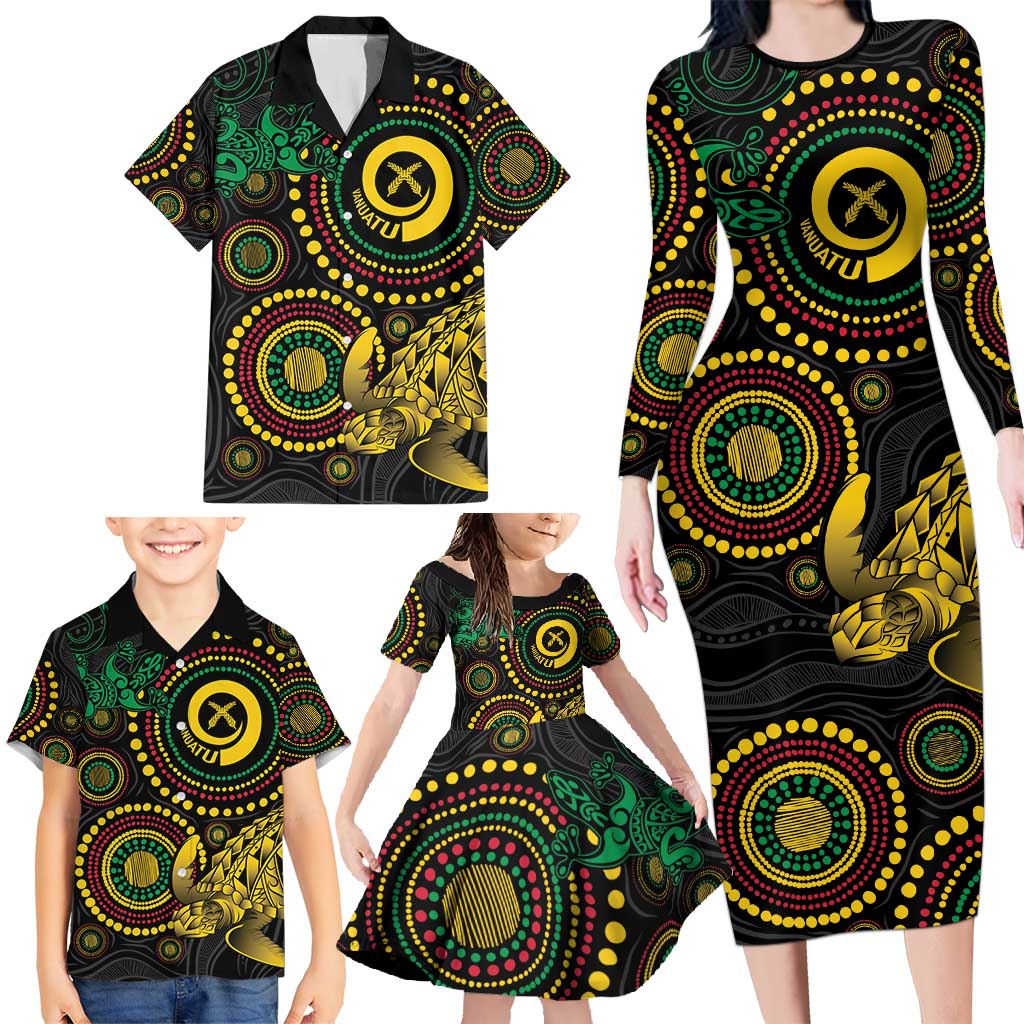 Vanuatu Personalized Aboriginal Arts Family Matching Long Sleeve Bodycon Dress and Hawaiian Shirt Turtle and Iguana Special - Aussie Hoodie