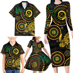 Vanuatu Personalized Aboriginal Arts Family Matching Long Sleeve Bodycon Dress and Hawaiian Shirt Turtle and Iguana Special - Aussie Hoodie