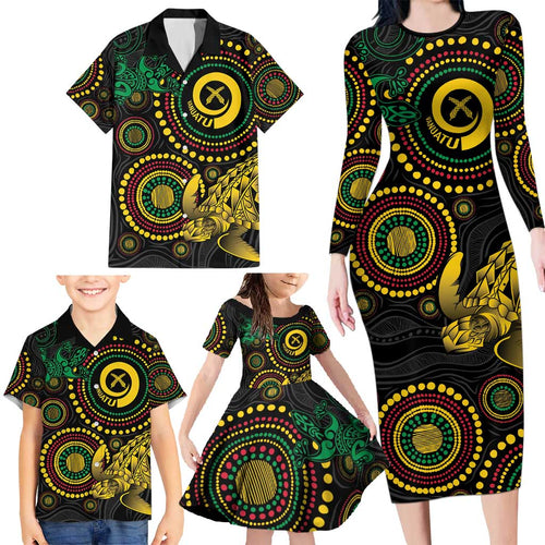 Vanuatu Personalized Aboriginal Arts Family Matching Long Sleeve Bodycon Dress and Hawaiian Shirt Turtle and Iguana Special - Aussie Hoodie