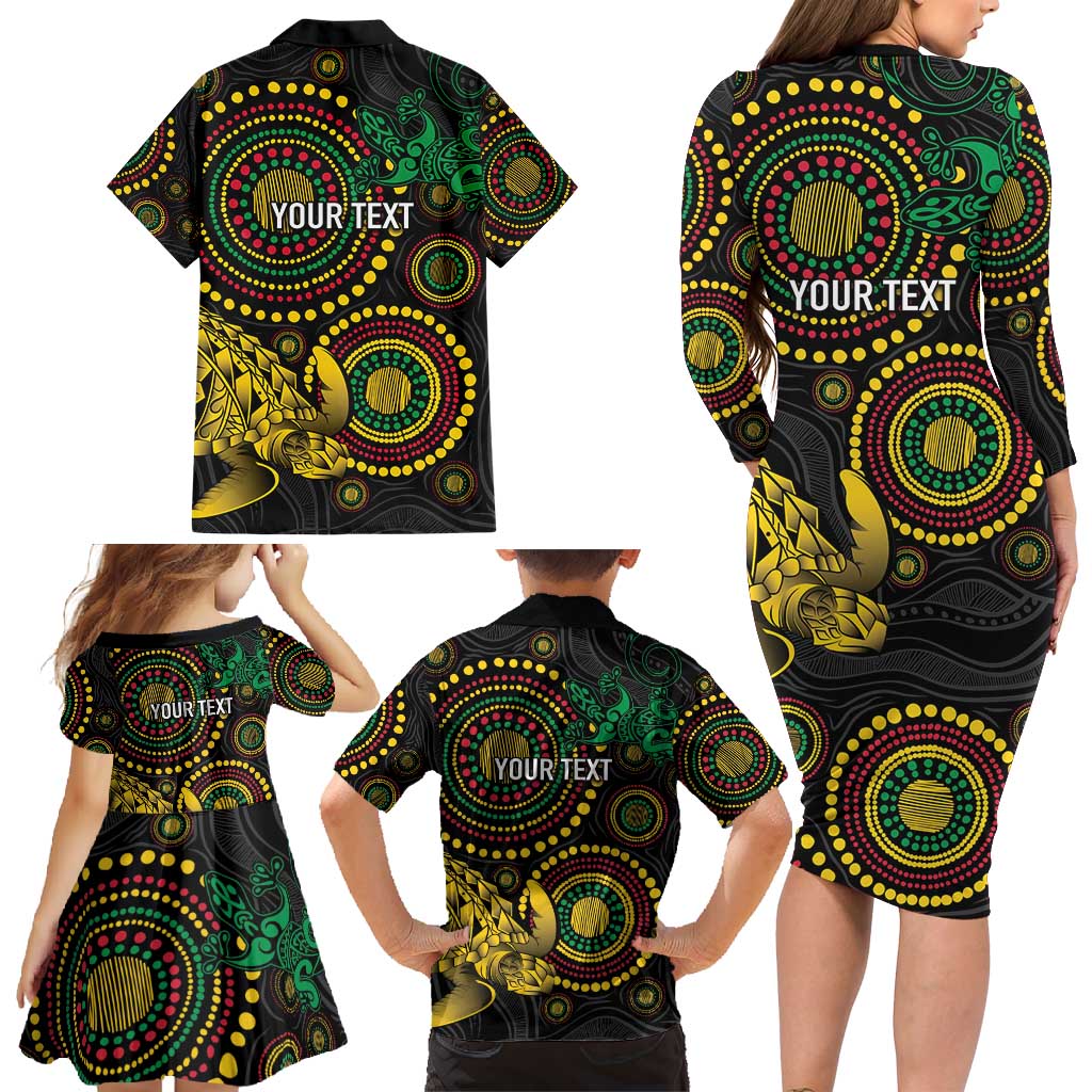 Vanuatu Personalized Aboriginal Arts Family Matching Long Sleeve Bodycon Dress and Hawaiian Shirt Turtle and Iguana Special - Aussie Hoodie