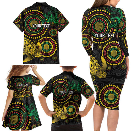 Vanuatu Personalized Aboriginal Arts Family Matching Long Sleeve Bodycon Dress and Hawaiian Shirt Turtle and Iguana Special - Aussie Hoodie