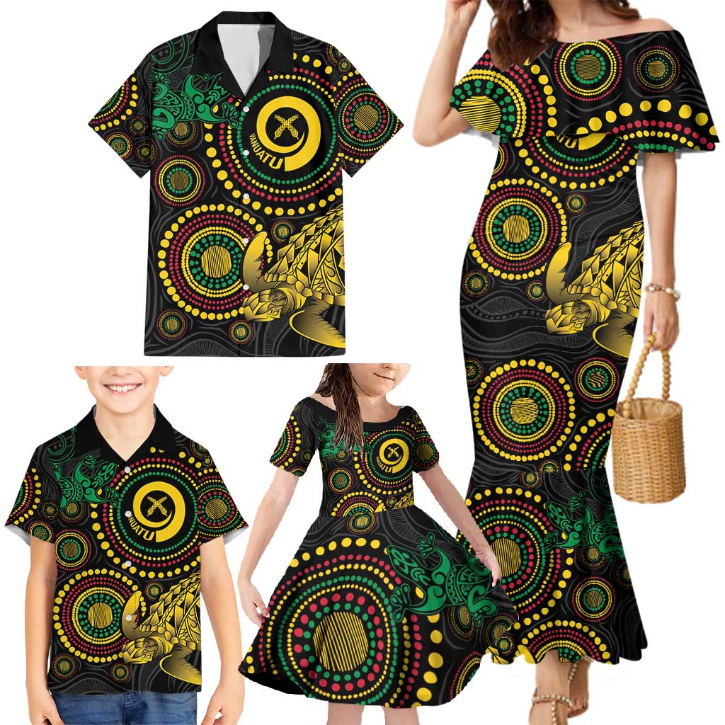 Vanuatu Personalized Aboriginal Arts Family Matching Mermaid Dress and Hawaiian Shirt Turtle and Iguana Special - Aussie Hoodie