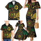 Vanuatu Personalized Aboriginal Arts Family Matching Mermaid Dress and Hawaiian Shirt Turtle and Iguana Special - Aussie Hoodie