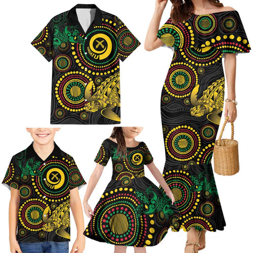 Vanuatu Personalized Aboriginal Arts Family Matching Mermaid Dress and Hawaiian Shirt Turtle and Iguana Special - Aussie Hoodie