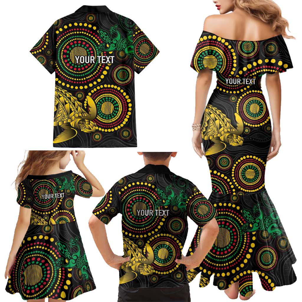 Vanuatu Personalized Aboriginal Arts Family Matching Mermaid Dress and Hawaiian Shirt Turtle and Iguana Special - Aussie Hoodie