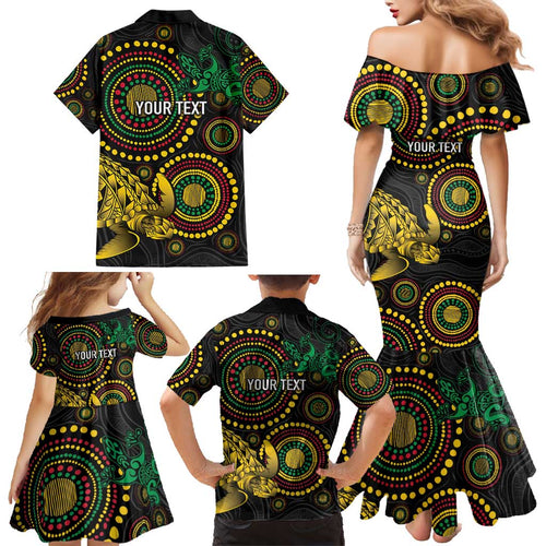 Vanuatu Personalized Aboriginal Arts Family Matching Mermaid Dress and Hawaiian Shirt Turtle and Iguana Special - Aussie Hoodie