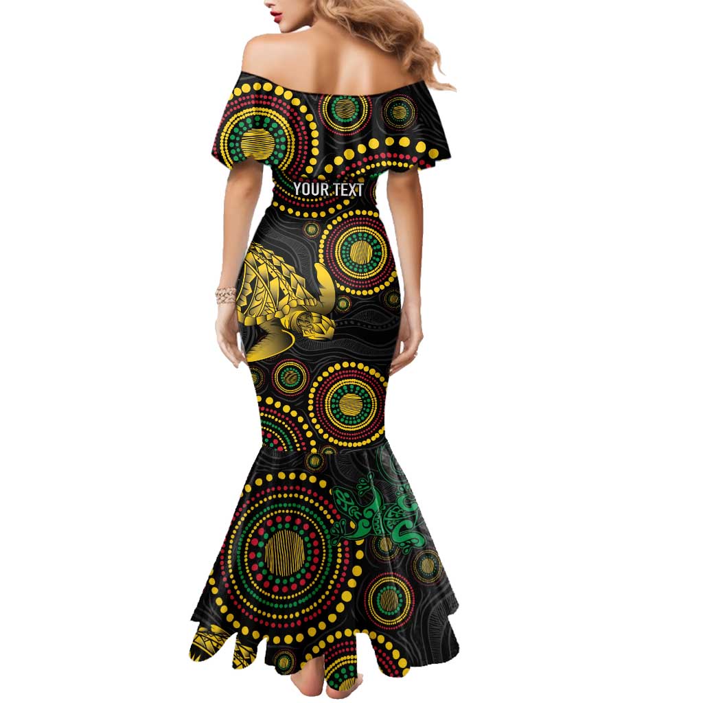 Vanuatu Personalized Aboriginal Arts Family Matching Mermaid Dress and Hawaiian Shirt Turtle and Iguana Special - Aussie Hoodie