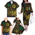 Vanuatu Personalized Aboriginal Arts Family Matching Off The Shoulder Long Sleeve Dress and Hawaiian Shirt Turtle and Iguana Special - Aussie Hoodie