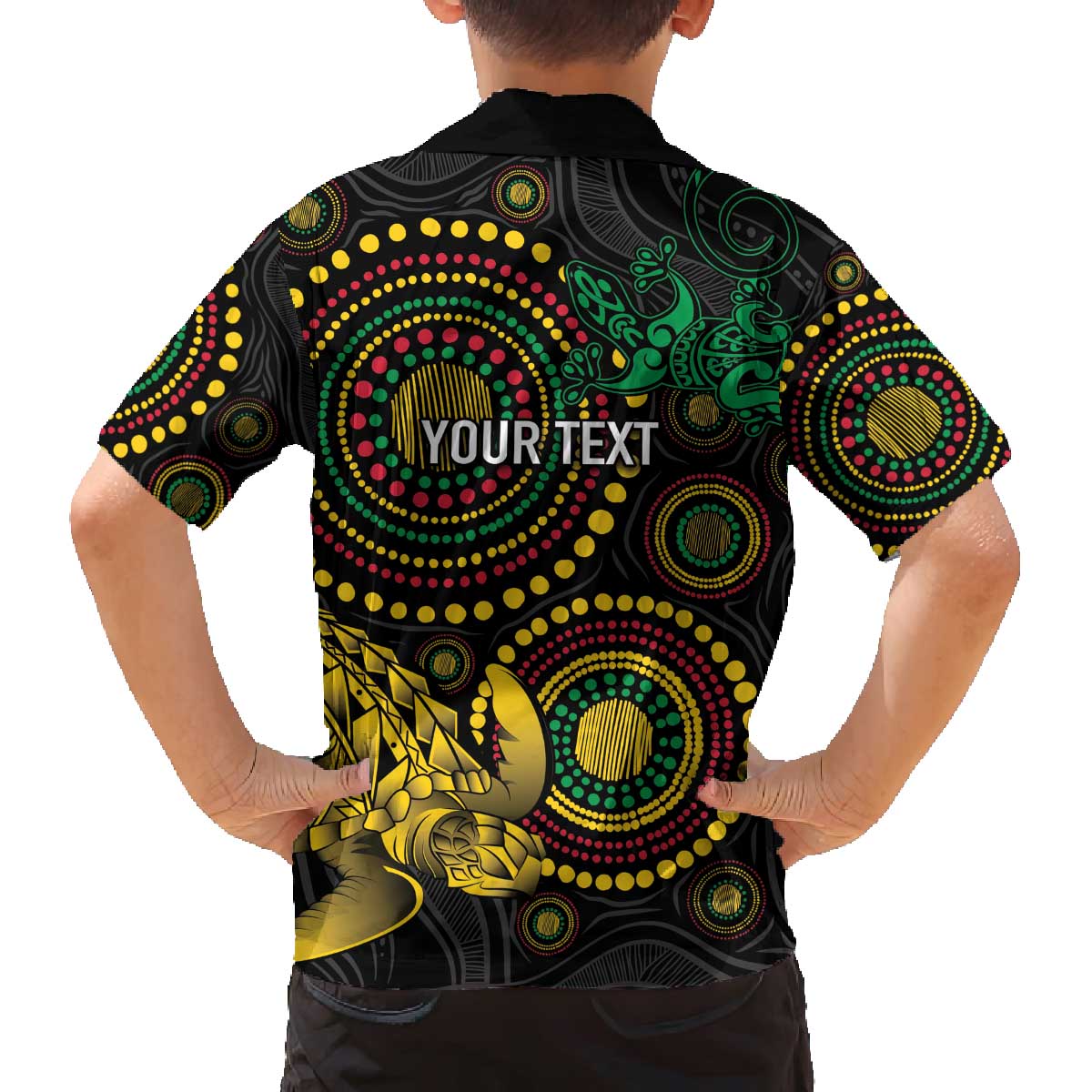 Vanuatu Personalized Aboriginal Arts Family Matching Off The Shoulder Long Sleeve Dress and Hawaiian Shirt Turtle and Iguana Special - Aussie Hoodie
