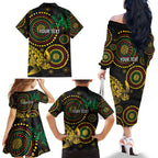 Vanuatu Personalized Aboriginal Arts Family Matching Off The Shoulder Long Sleeve Dress and Hawaiian Shirt Turtle and Iguana Special - Aussie Hoodie