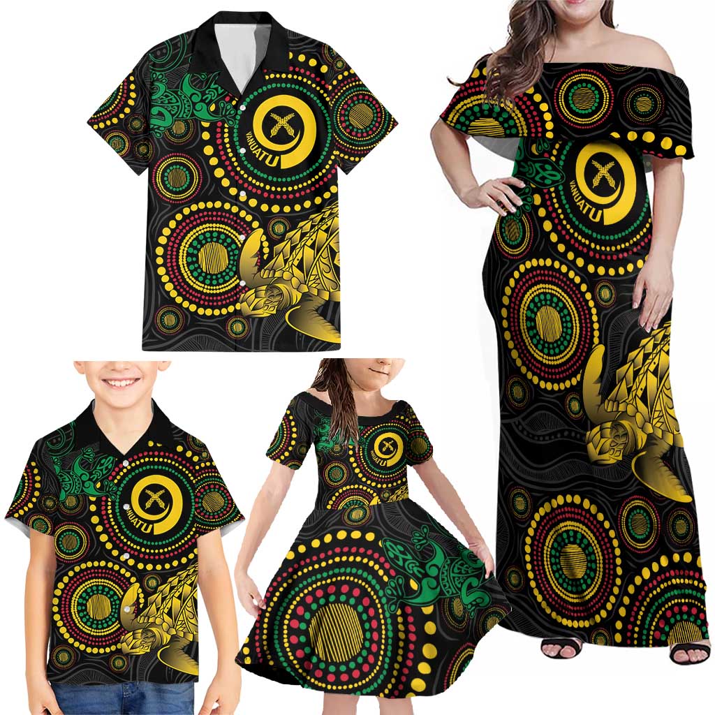 Vanuatu Personalized Aboriginal Arts Family Matching Off Shoulder Maxi Dress and Hawaiian Shirt Turtle and Iguana Special - Aussie Hoodie