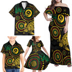 Vanuatu Personalized Aboriginal Arts Family Matching Off Shoulder Maxi Dress and Hawaiian Shirt Turtle and Iguana Special - Aussie Hoodie