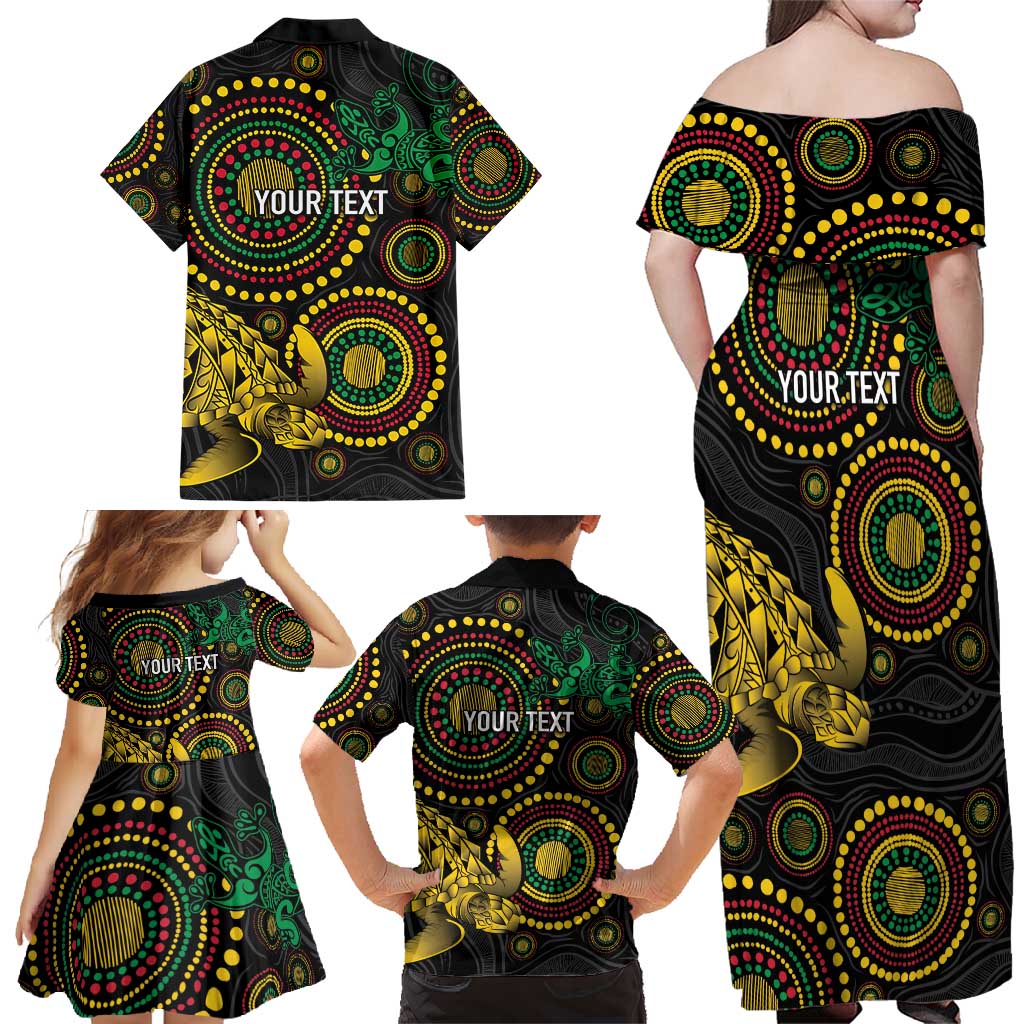 Vanuatu Personalized Aboriginal Arts Family Matching Off Shoulder Maxi Dress and Hawaiian Shirt Turtle and Iguana Special - Aussie Hoodie