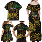 Vanuatu Personalized Aboriginal Arts Family Matching Off Shoulder Maxi Dress and Hawaiian Shirt Turtle and Iguana Special - Aussie Hoodie