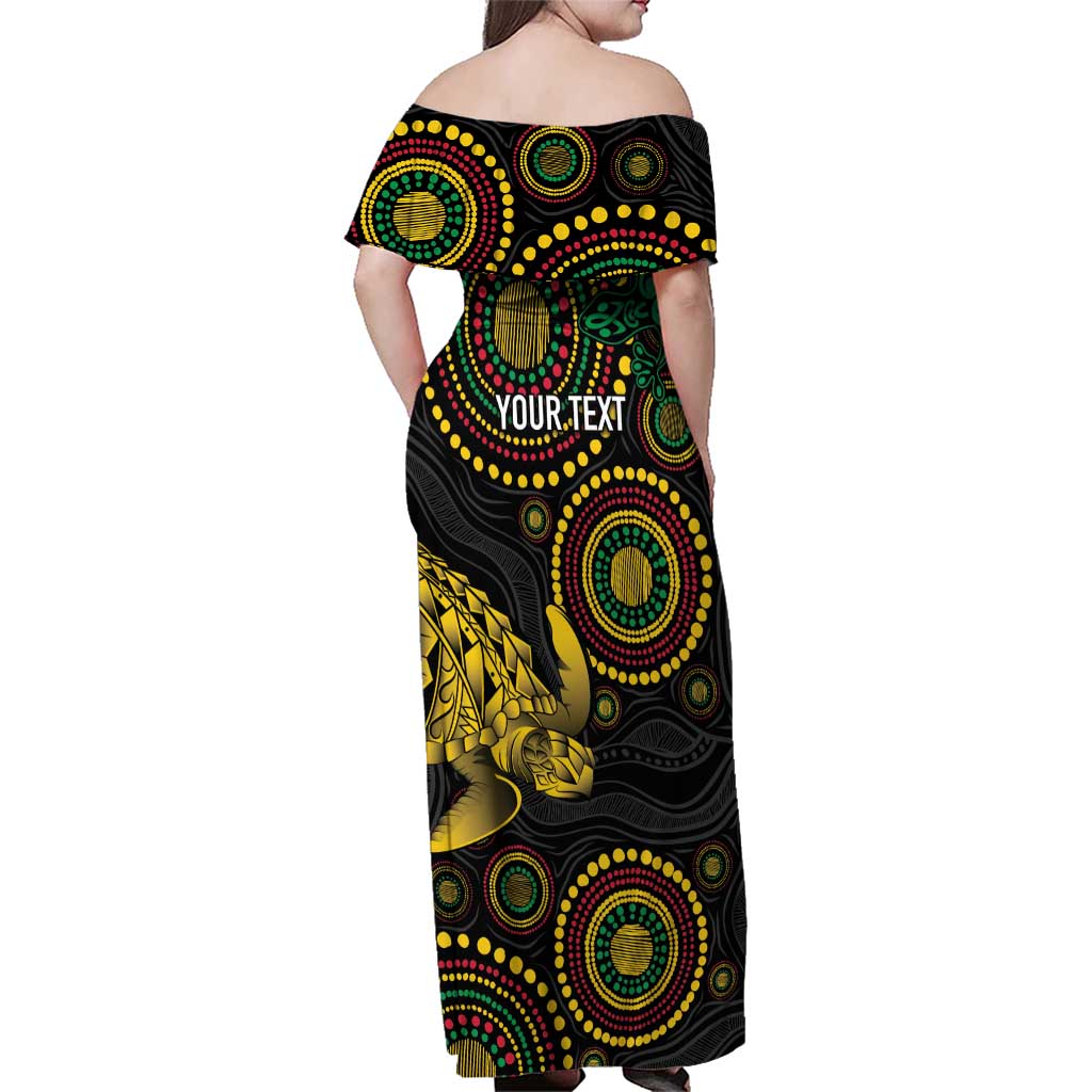 Vanuatu Personalized Aboriginal Arts Family Matching Off Shoulder Maxi Dress and Hawaiian Shirt Turtle and Iguana Special - Aussie Hoodie