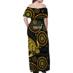 Vanuatu Personalized Aboriginal Arts Family Matching Off Shoulder Maxi Dress and Hawaiian Shirt Turtle and Iguana Special - Aussie Hoodie