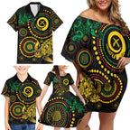 Vanuatu Personalized Aboriginal Arts Family Matching Off Shoulder Short Dress and Hawaiian Shirt Turtle and Iguana Special - Aussie Hoodie