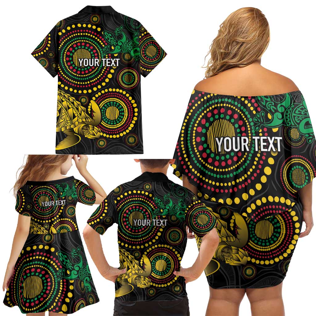 Vanuatu Personalized Aboriginal Arts Family Matching Off Shoulder Short Dress and Hawaiian Shirt Turtle and Iguana Special - Aussie Hoodie