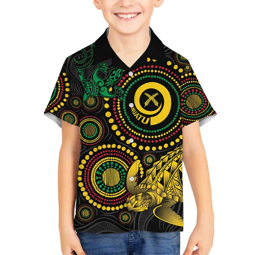 Vanuatu Personalized Aboriginal Arts Family Matching Off Shoulder Short Dress and Hawaiian Shirt Turtle and Iguana Special - Aussie Hoodie
