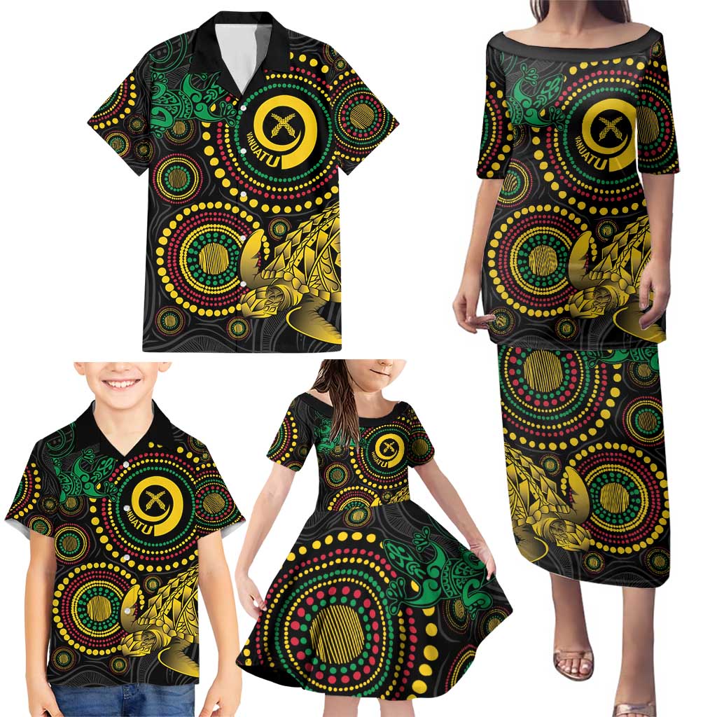 Vanuatu Personalized Aboriginal Arts Family Matching Puletasi and Hawaiian Shirt Turtle and Iguana Special - Aussie Hoodie