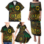 Vanuatu Personalized Aboriginal Arts Family Matching Puletasi and Hawaiian Shirt Turtle and Iguana Special - Aussie Hoodie