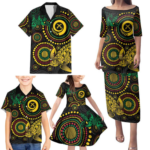 Vanuatu Personalized Aboriginal Arts Family Matching Puletasi and Hawaiian Shirt Turtle and Iguana Special - Aussie Hoodie