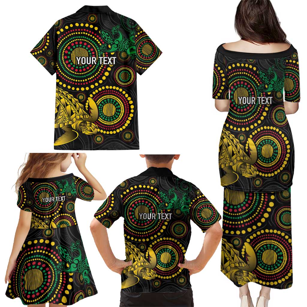 Vanuatu Personalized Aboriginal Arts Family Matching Puletasi and Hawaiian Shirt Turtle and Iguana Special - Aussie Hoodie