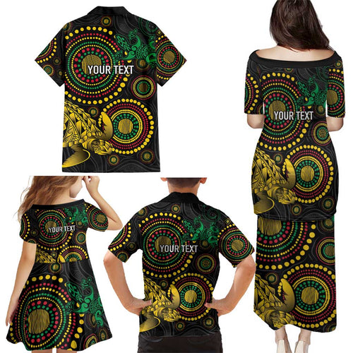 Vanuatu Personalized Aboriginal Arts Family Matching Puletasi and Hawaiian Shirt Turtle and Iguana Special - Aussie Hoodie
