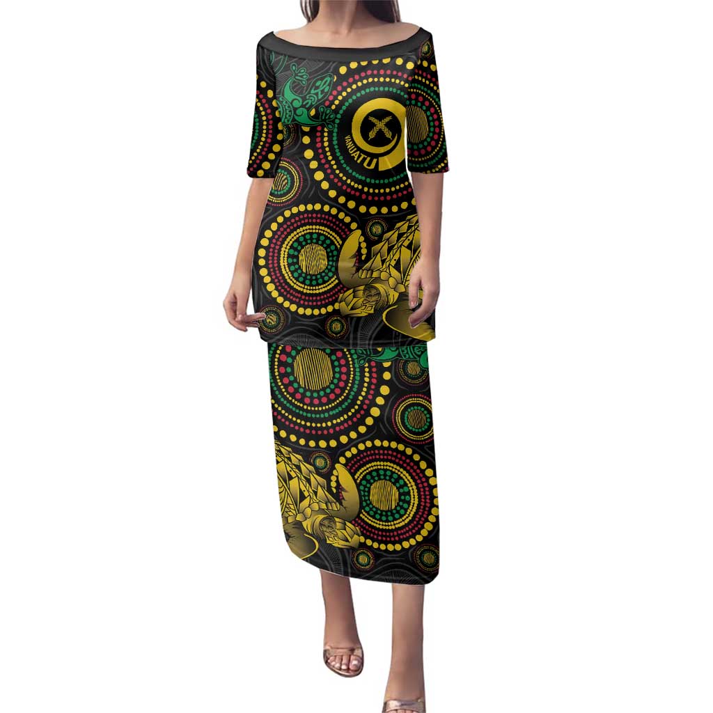 Vanuatu Personalized Aboriginal Arts Family Matching Puletasi and Hawaiian Shirt Turtle and Iguana Special - Aussie Hoodie