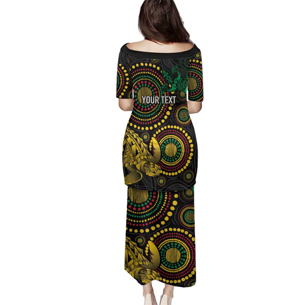 Vanuatu Personalized Aboriginal Arts Family Matching Puletasi and Hawaiian Shirt Turtle and Iguana Special - Aussie Hoodie